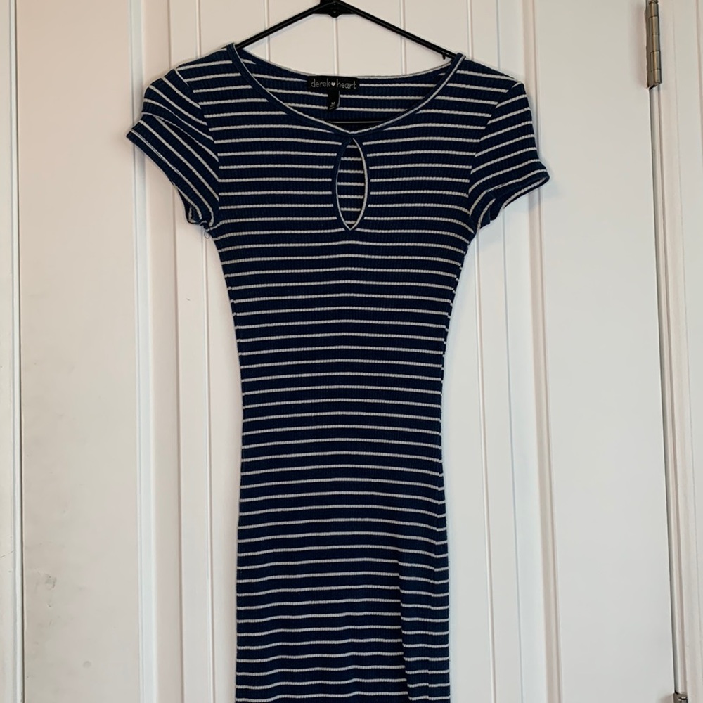Blue and White Horizontal Stripe Bodycon Casual Midi Dress